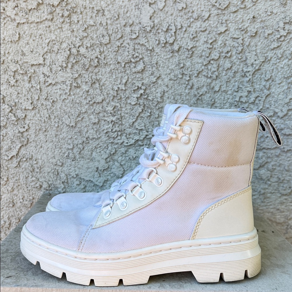 Dr. Martens Combs White Combat Boots White on White Lace Up Tall Doctor Chunky